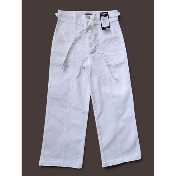 Hudson Jeans Denim - HUDSON Women's Wide-Leg Belt Mid-Rise White Jeans Size 10/30 (Medium)Trendy Pant